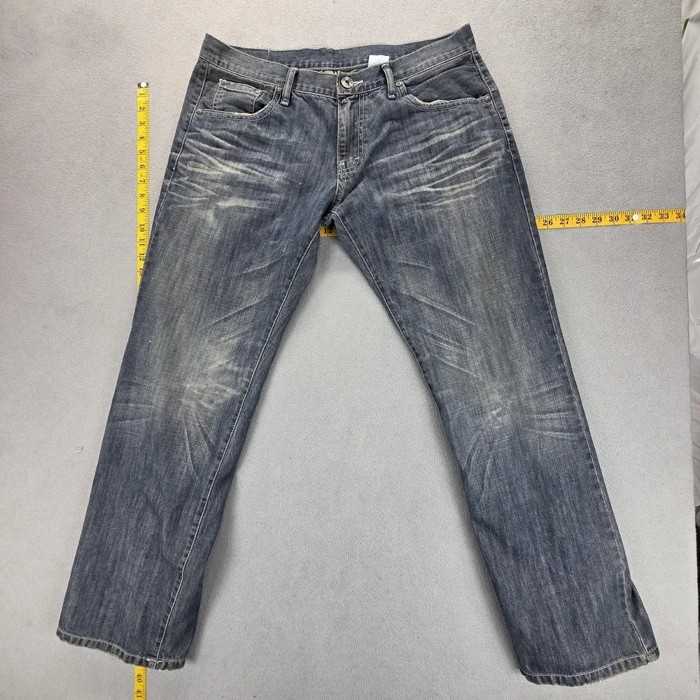 Levis‎ Jeans Mens Blue Medium Wash Japan Distressed Whiskers Straight Fits 36x32
